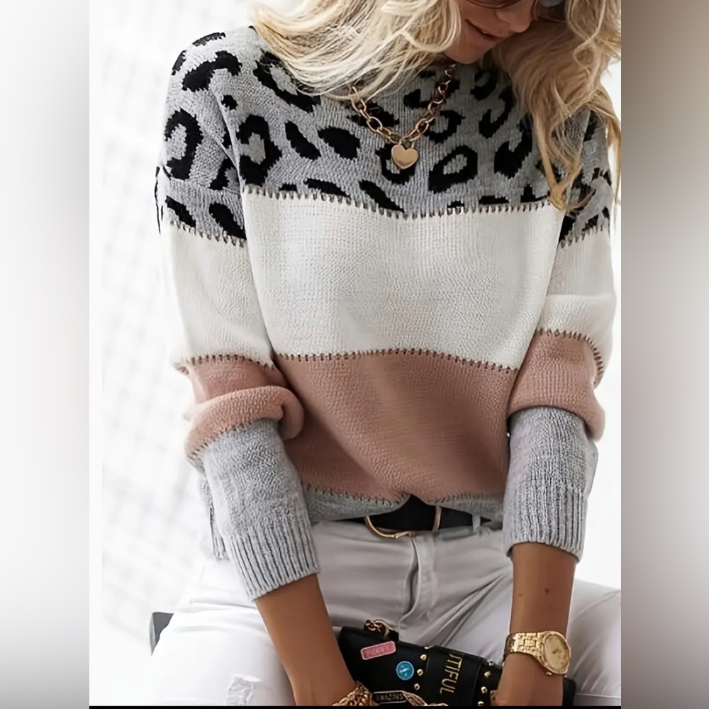 NWOT  Women’s leopard print boat neck pullover sweater size XXL but fits more M